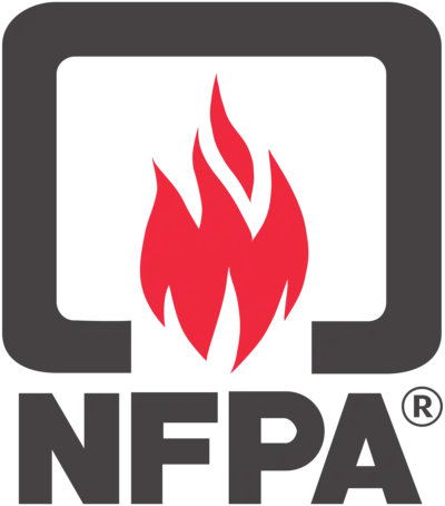 NFPA logo featuring a stylized flame in red and the text "NFPA" in bold black, symbolizing fire safety and electrical service standards relevant to BD Electrical & Solar's expertise in electrical and renewable energy solutions.