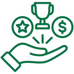 Hand graphic with trophy, star, and dollar sign icons, symbolizing benefits and rewards of working with BD Electrical Services.