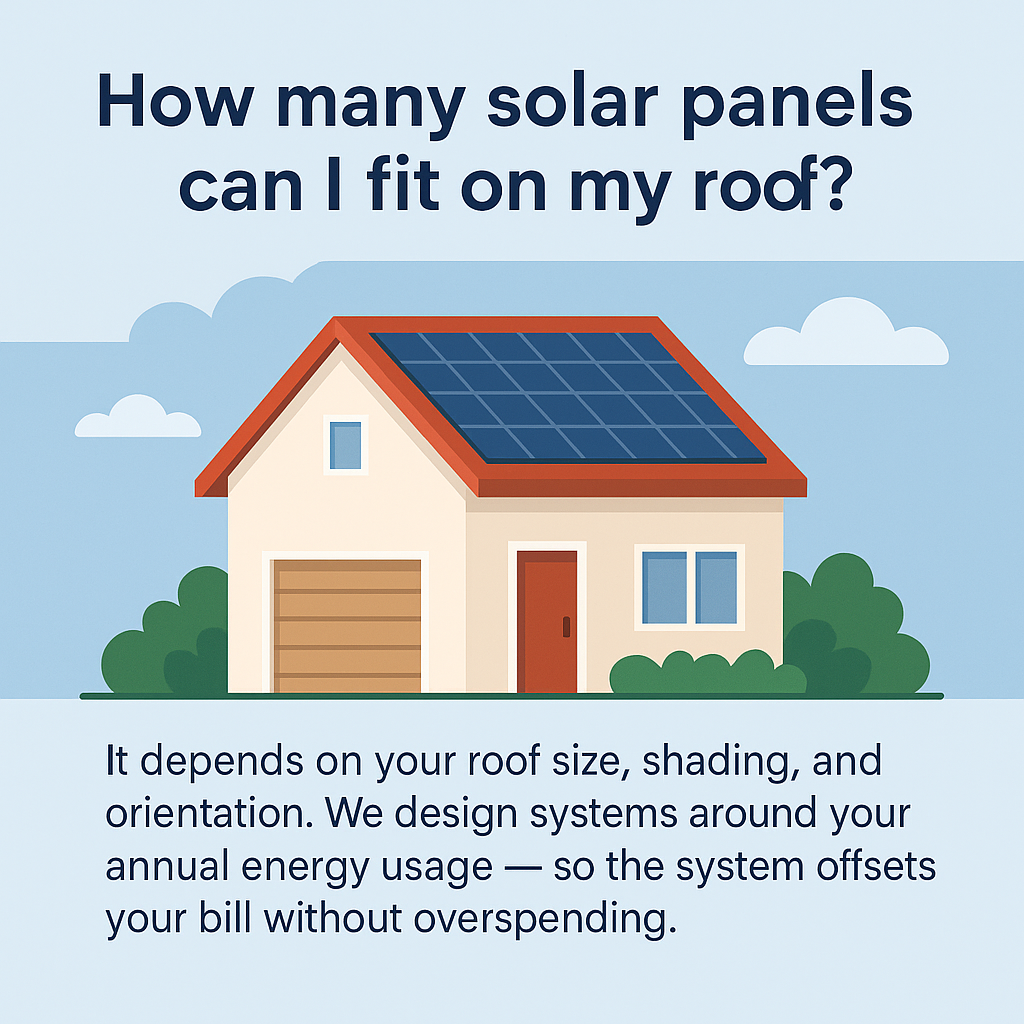 House with solar panels on the roof, featuring a question about solar panel fitting, illustrating common FAQs about solar energy and its installation.